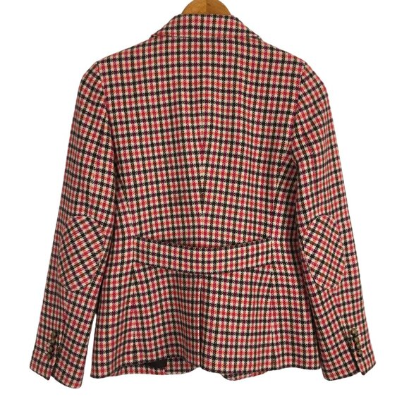 Talbots Houndstooth Plaid Women's Wool Blend Blazer Sz 8 Pink Red Belted Lined - Picture 2 of 10